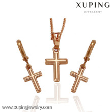 63305 gold necklaces set jewelry cross earring and necklace rose gold jewelry set